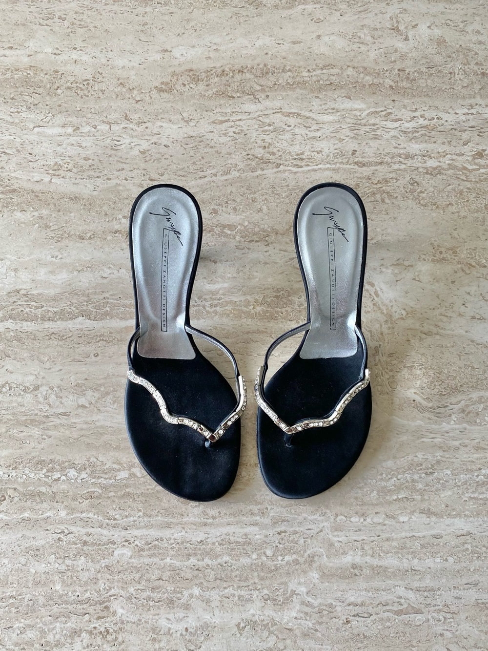 Vintage Giuseppe Zanotti Rhinestone Thong Sandal Heels - Picture 2 of 12